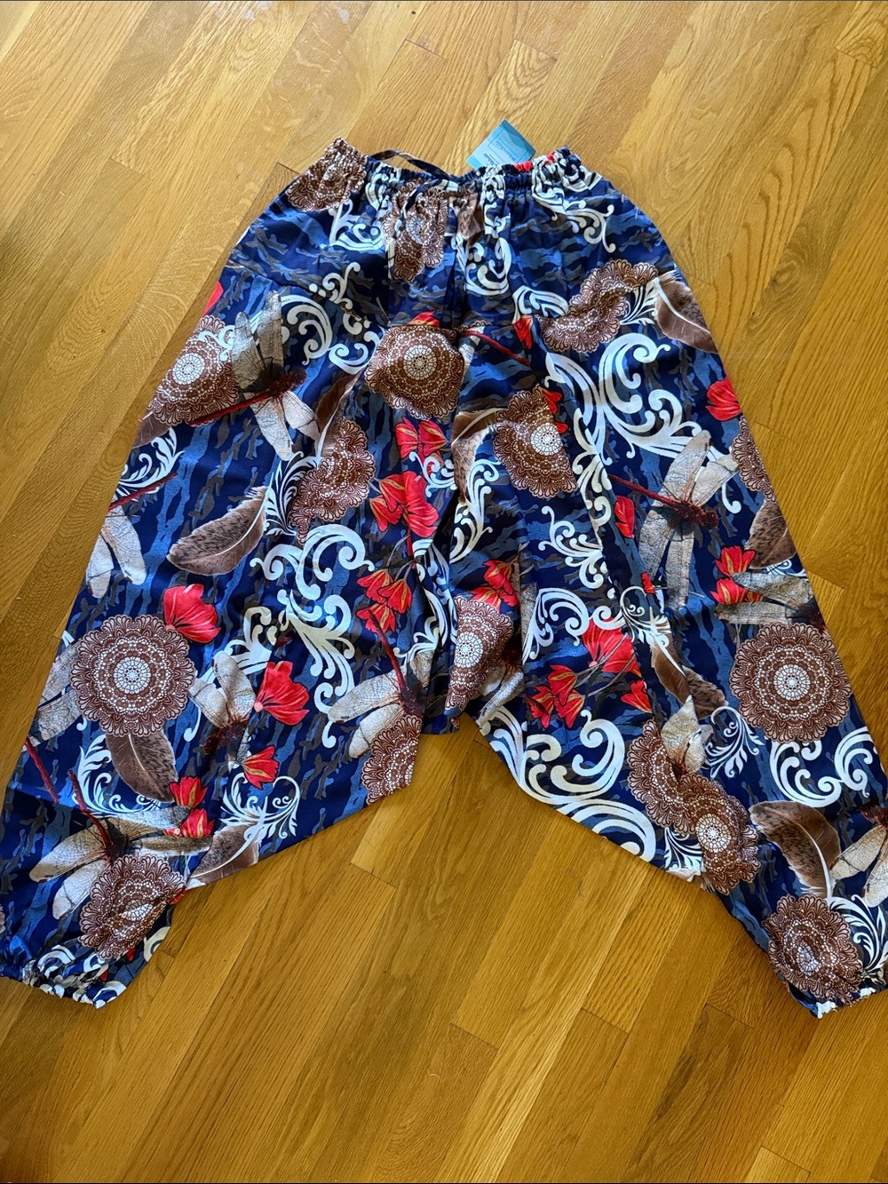 Men's Navy Floral Print Harem Joggers